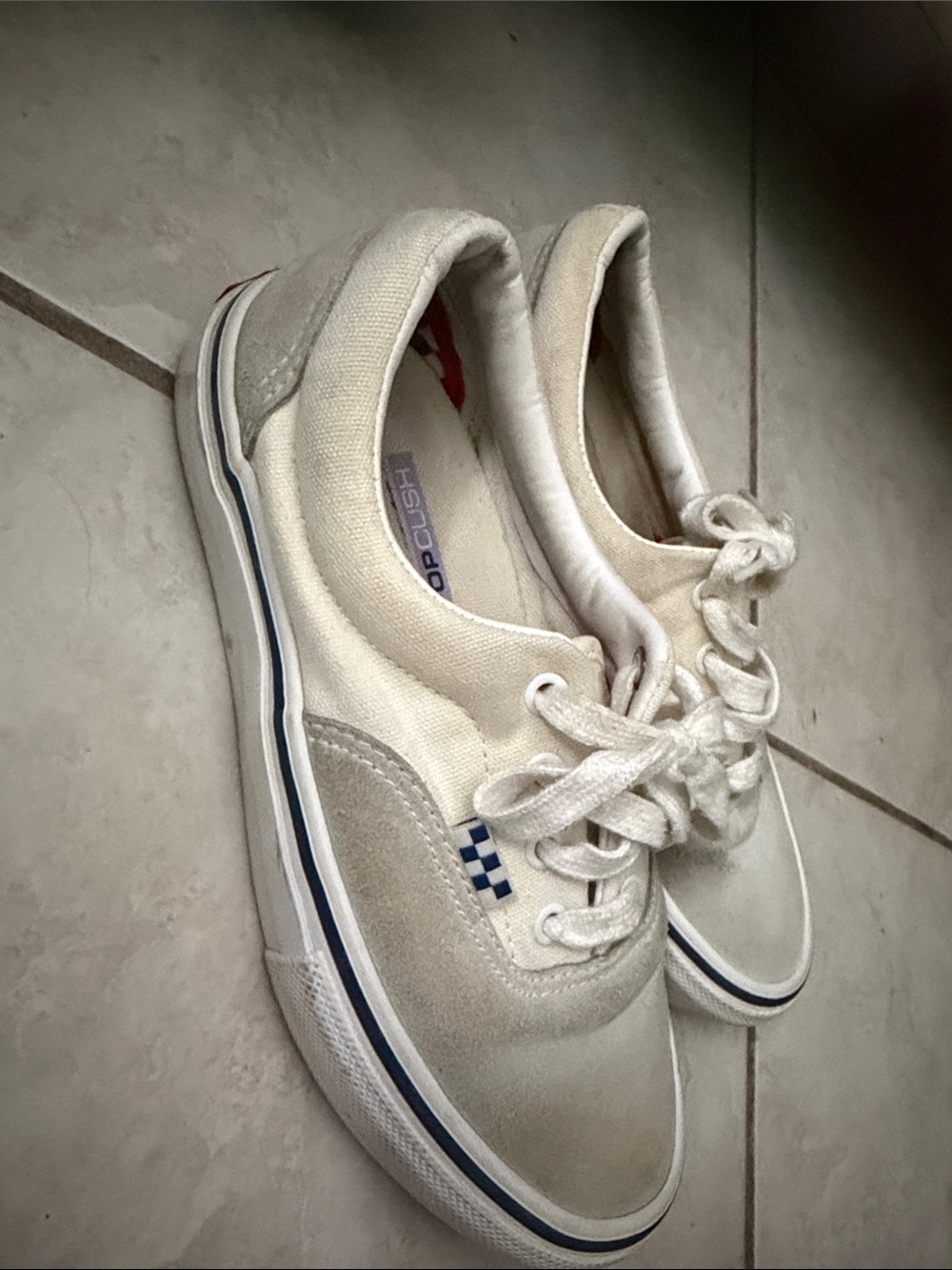 Vans Cream and Blue Low-Top Canvas Sneakers